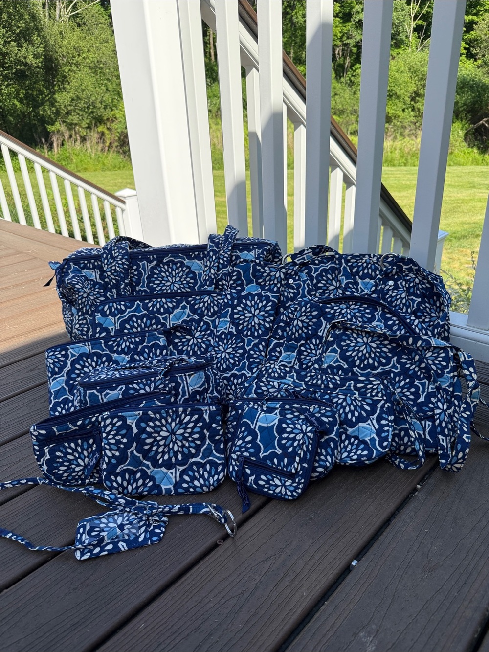 Vera Bradley Navy Blue Floral Travel Bag Set 15 pcs